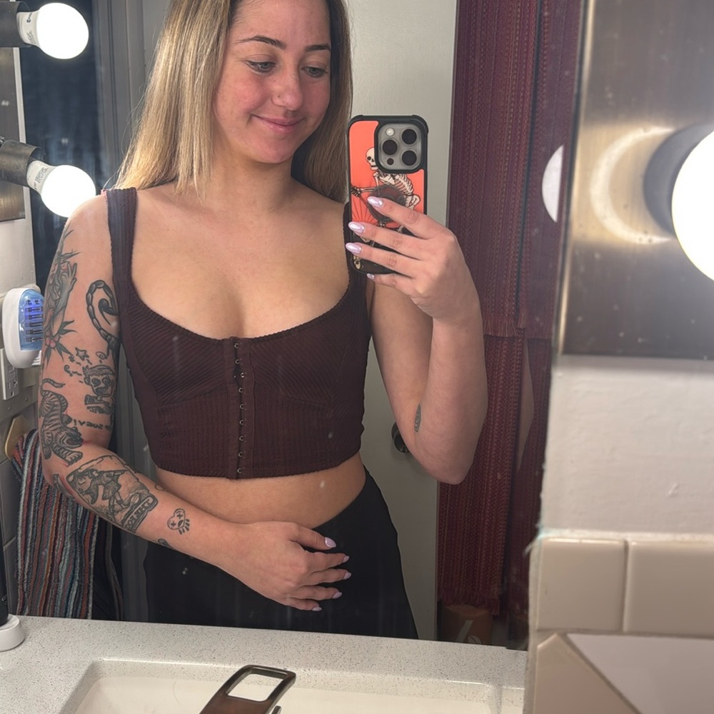 Urban Outfitters Ribbed Cropped Tank Burgundy Corset Crop Top